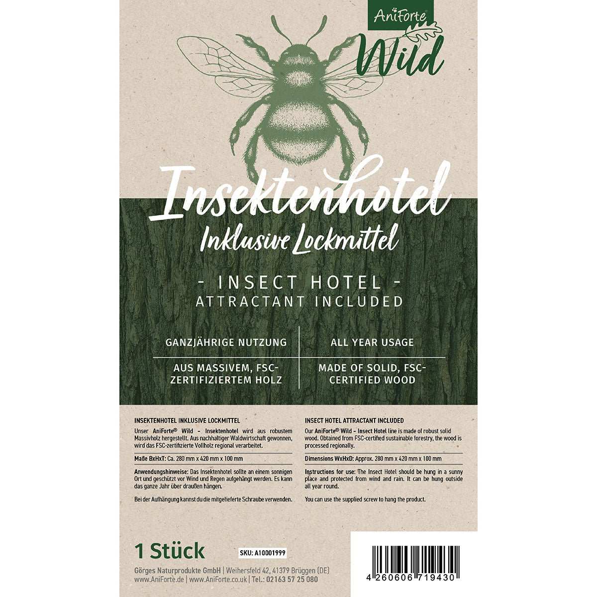Produktetikett Insektenhotel Lockmittel.