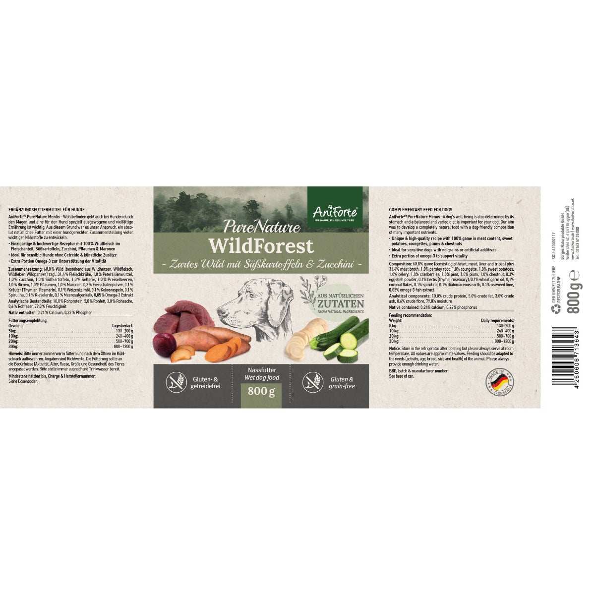 Nassfutter WildForest Etikett.