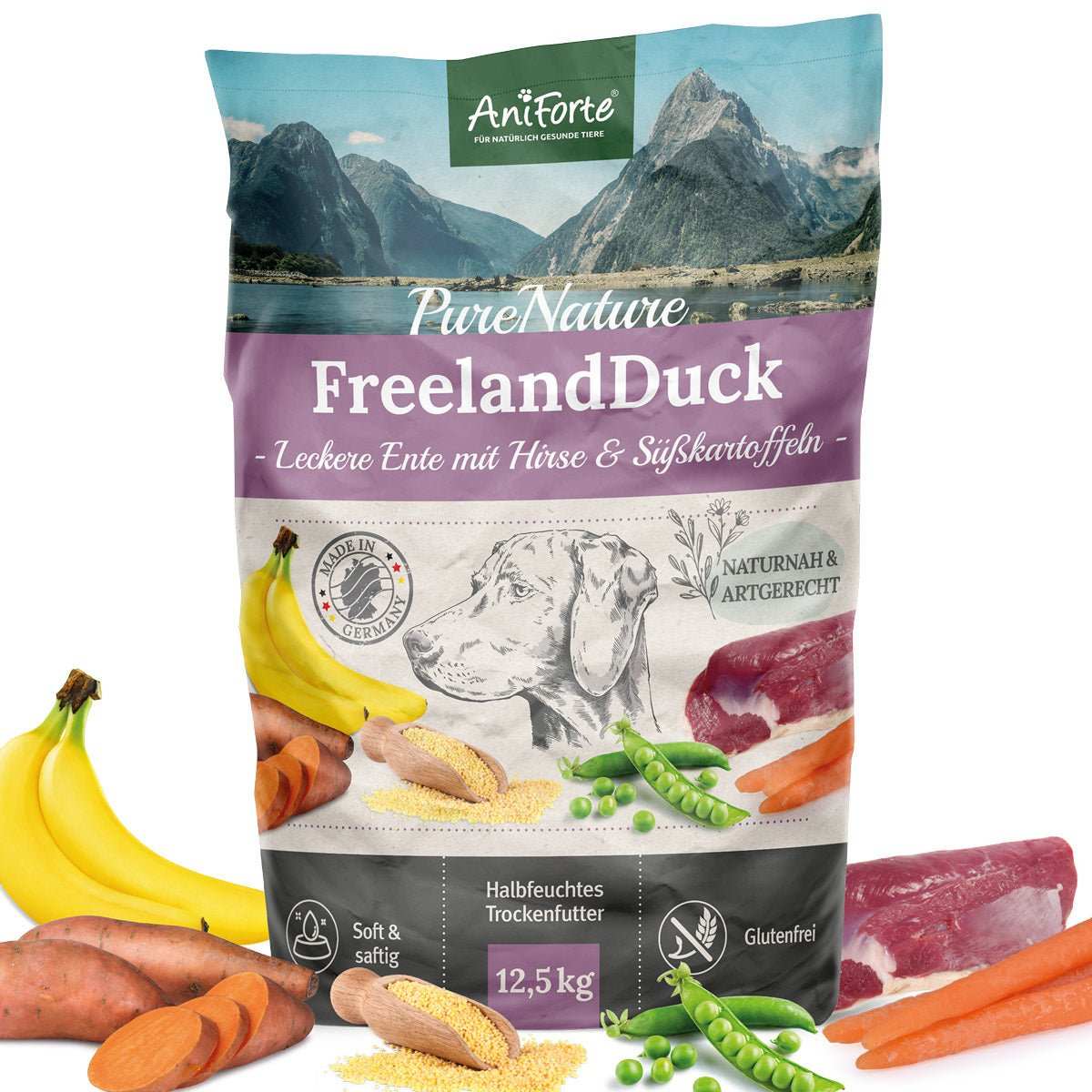 Verpackung Trockenfutter FreelandDuck – Leckere Ente mit Hirse - AniForte