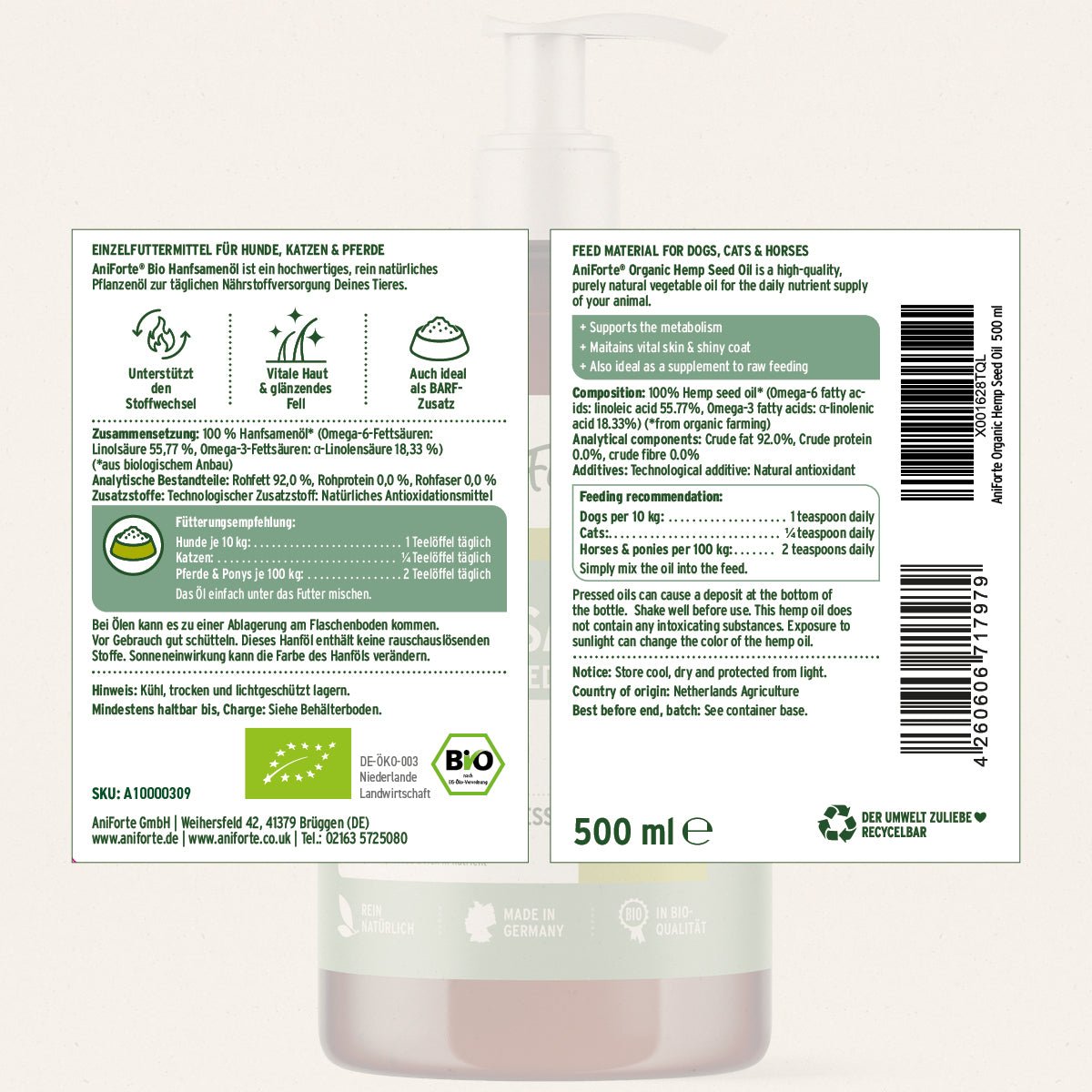 BARF - Öl Set mit Lachsöl, Leinöl & Hanföl - AniForte