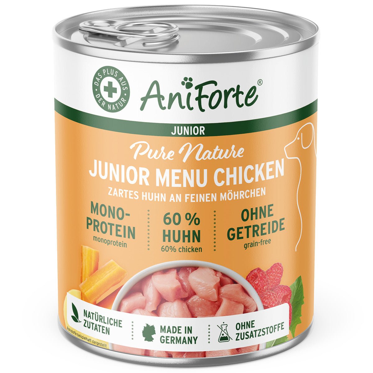 AniForte Pure Nature Nassfutter JuniorMenue Huhn mit Möhren, getreidefrei, glutenfrei, hochwertiges Welpenfutter aus Deutschland