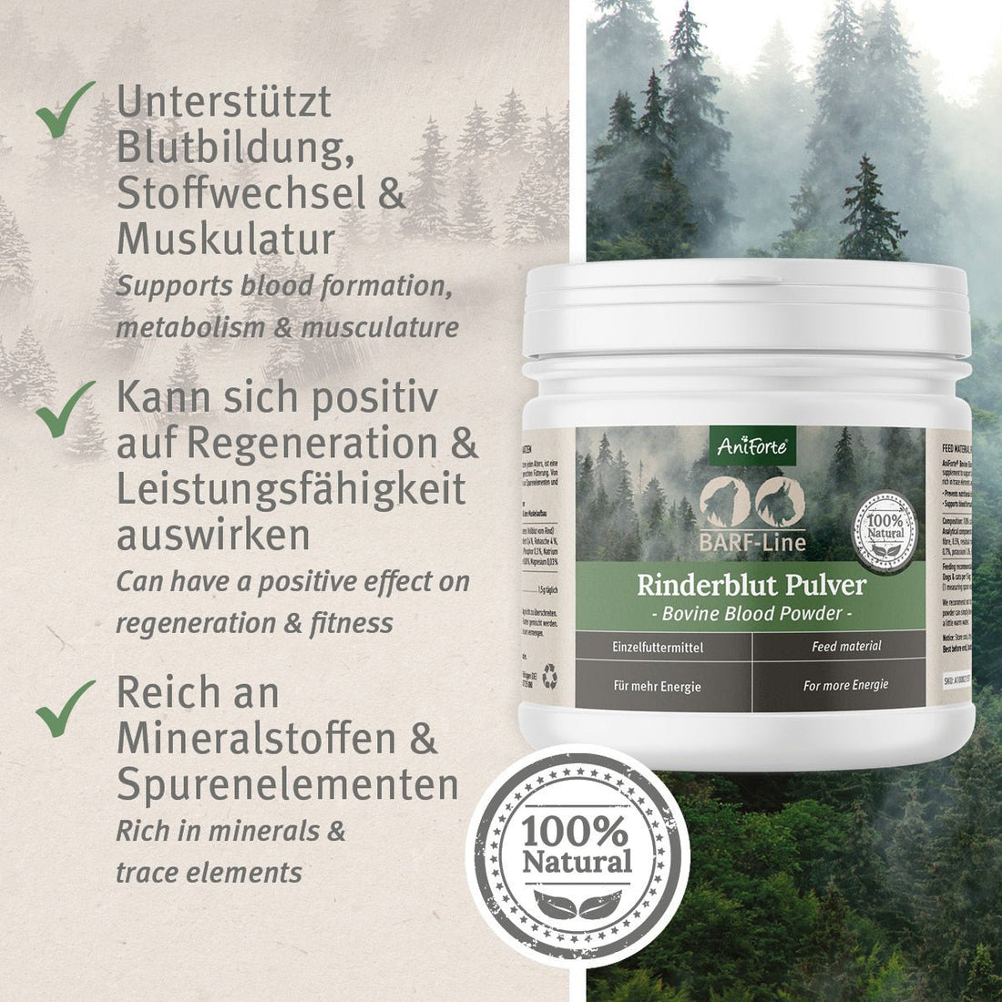 BARF Rinderblutpulver für Hunde & Katzen