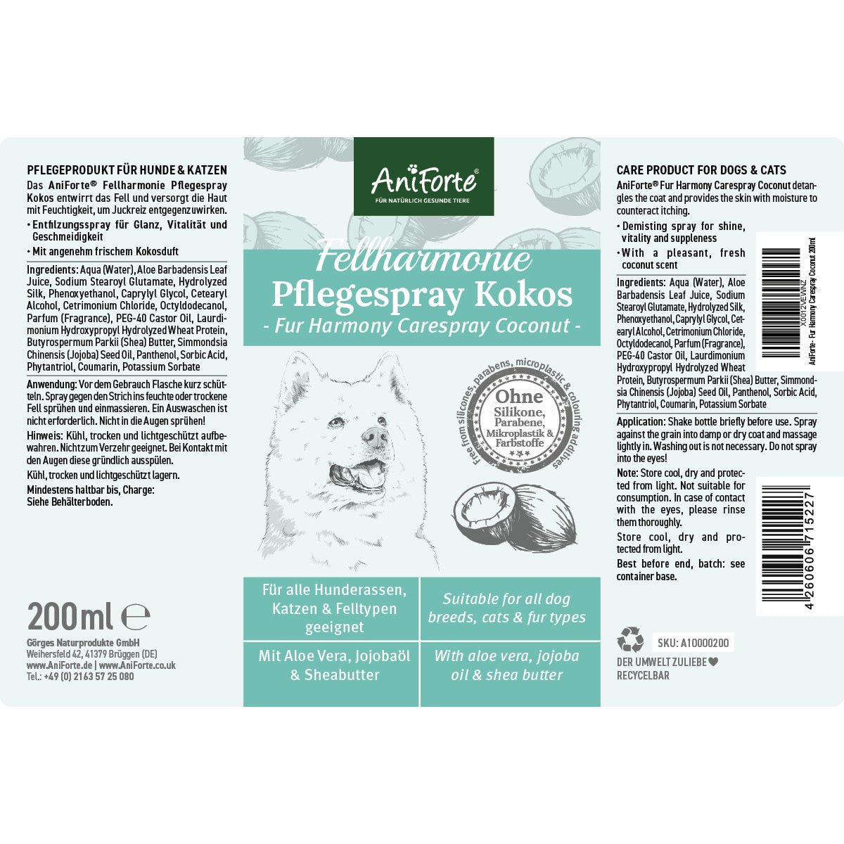 Fellharmonie Pflegespray Kokos - AniForte