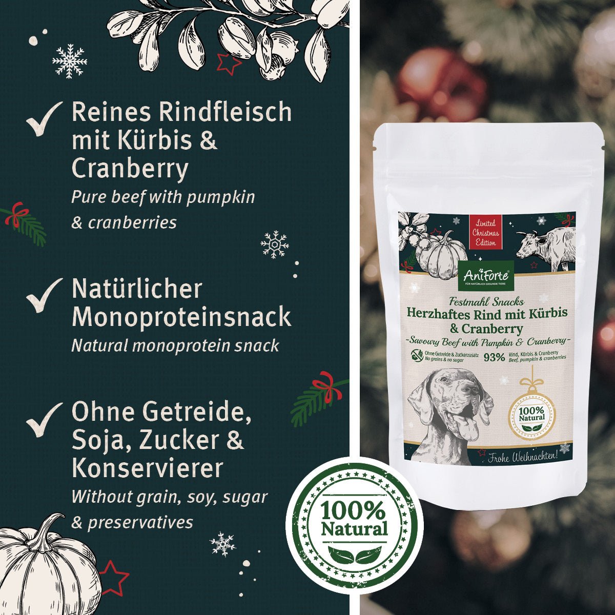 Festmahl-Snacks - Herzhaftes Rind mit Kürbis & Cranberries - AniForte