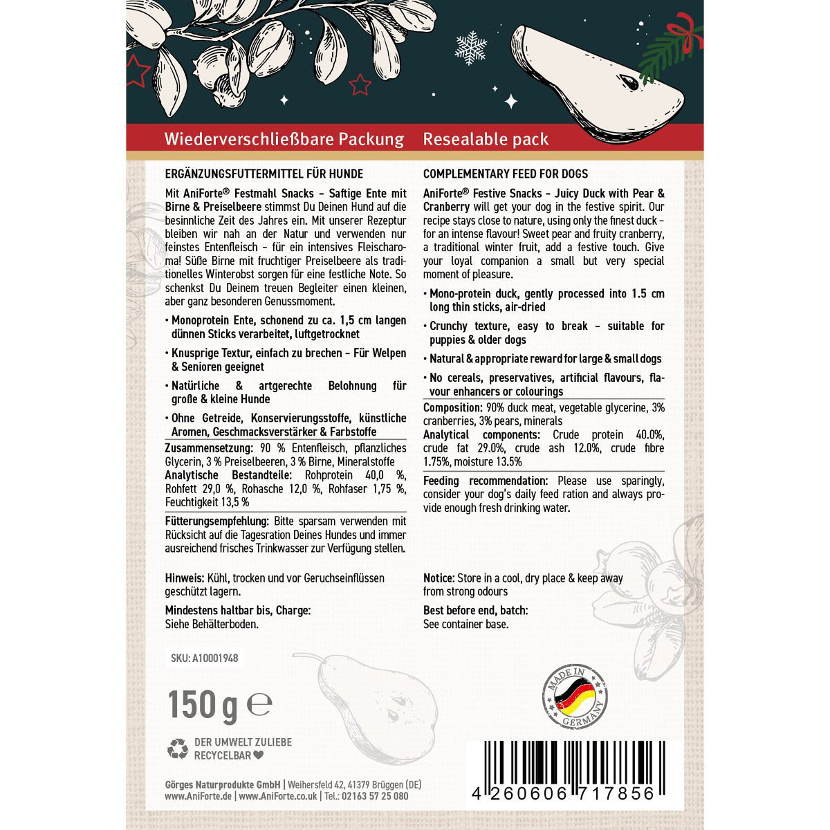 Festmahl-Snacks - Saftige Ente mit Birne & Preiselbeere - AniForte