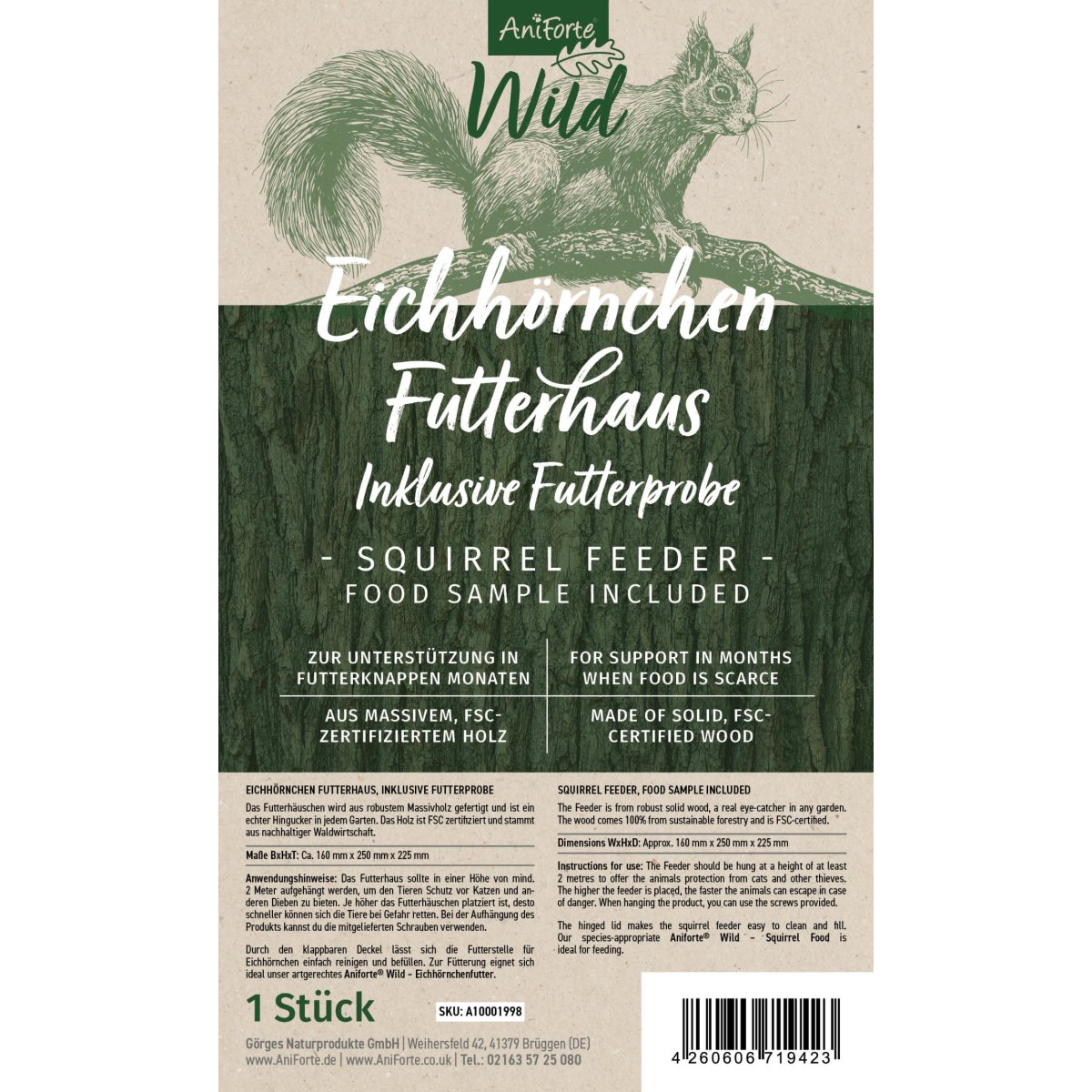 Futterhaus für Eichhörnchen + 200 g Futter - AniForte