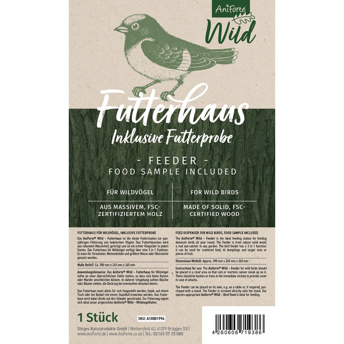 Futterhaus für Wildvögel + 200 g Futter - AniForte