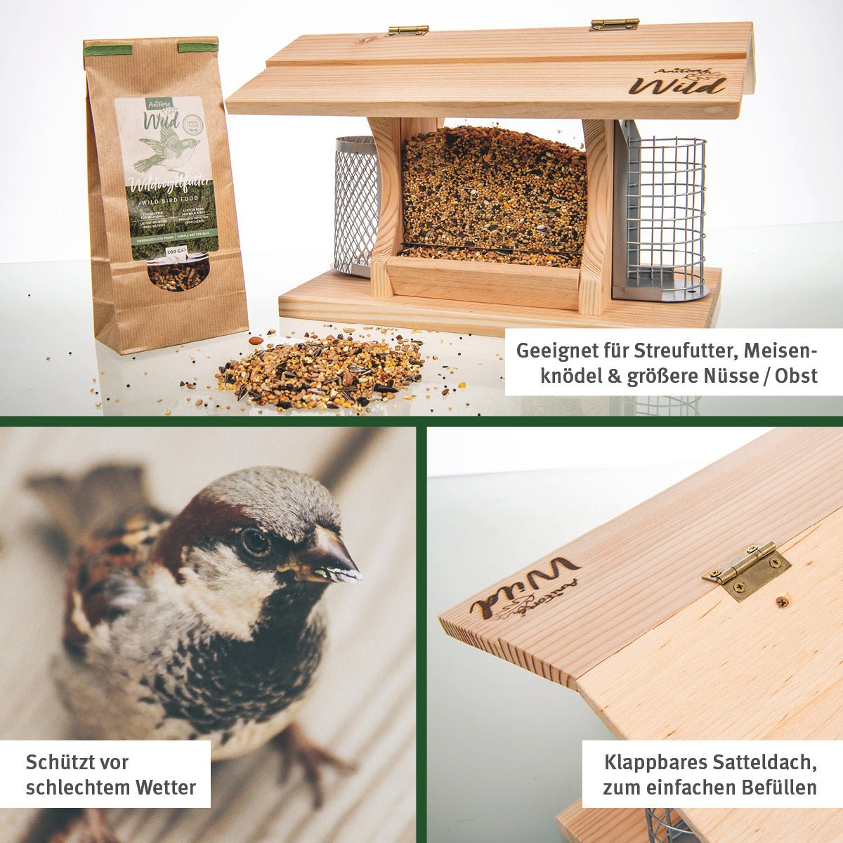Futterhaus für Wildvögel + 200 g Futter - AniForte