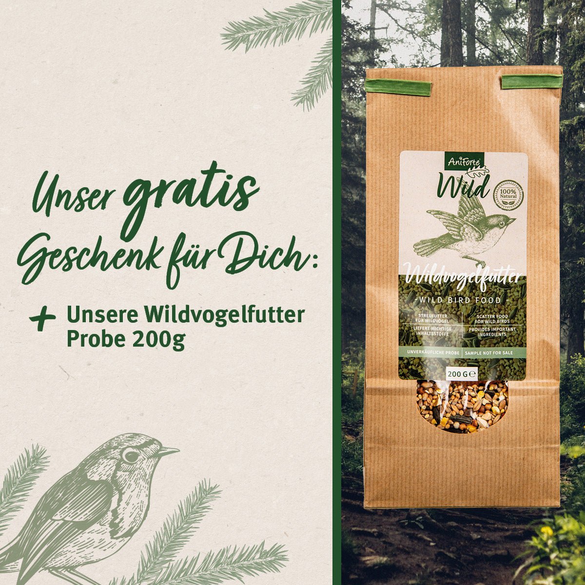 Futterhaus mit Standfuß für Wildvögel + 200 g Futter - AniForte