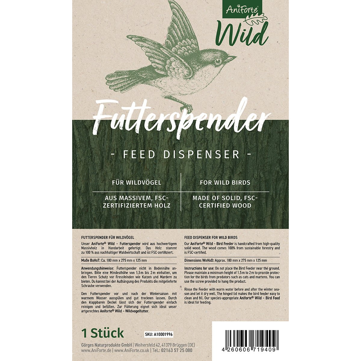 Futterspender für Wildvögel + 200 g Futter - AniForte