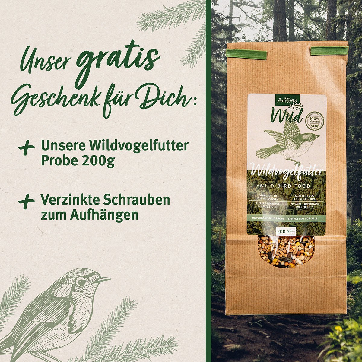 Futterspender für Wildvögel + 200 g Futter - AniForte