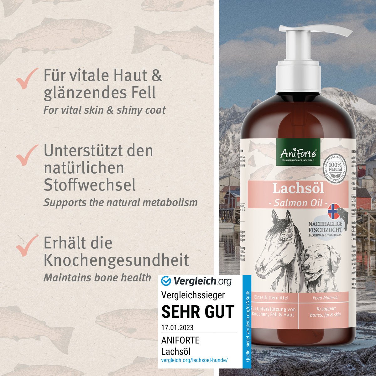 Lachsöl für vitale Haut und glänzendes Fell - AniForte